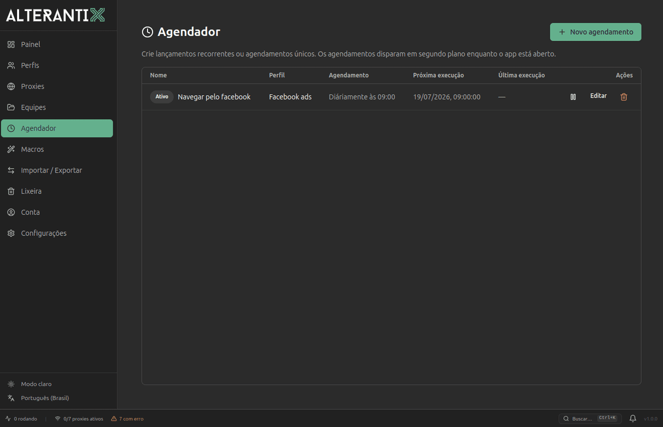 Tela do agendador do AlterAntiX com um lançamento recorrente diário configurado