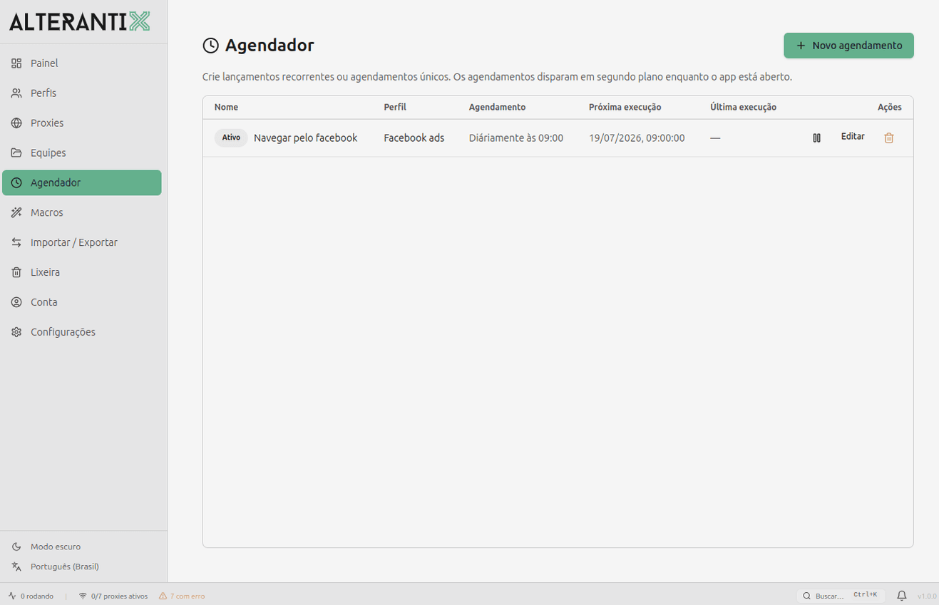 Tela do agendador do AlterAntiX com um lançamento recorrente diário configurado
